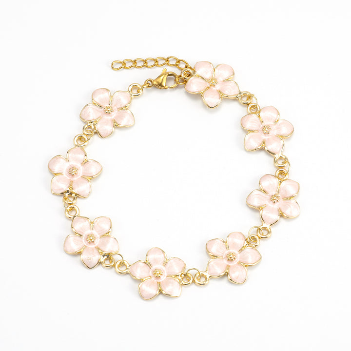 Adeline  - Pink Enamel Flower Chain Bracelet