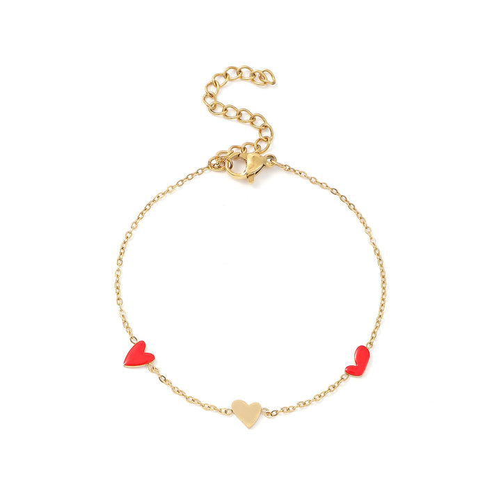 Linnea - Bracelet Chaîne Cœur Rouge & Or Acier Inoxydable