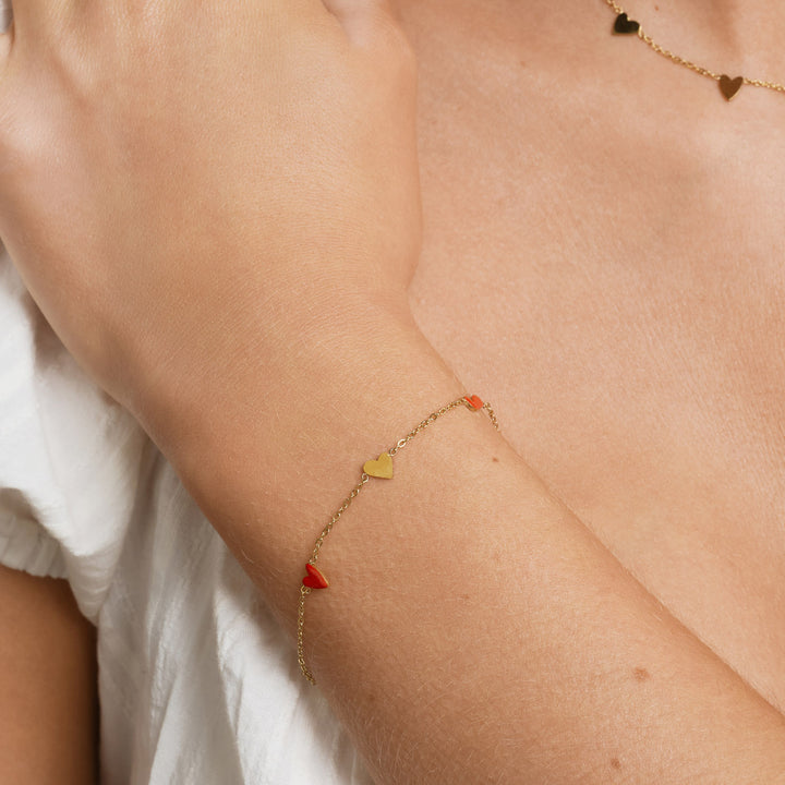 Linnea - Hartketting Armband Rood & Goud RVS